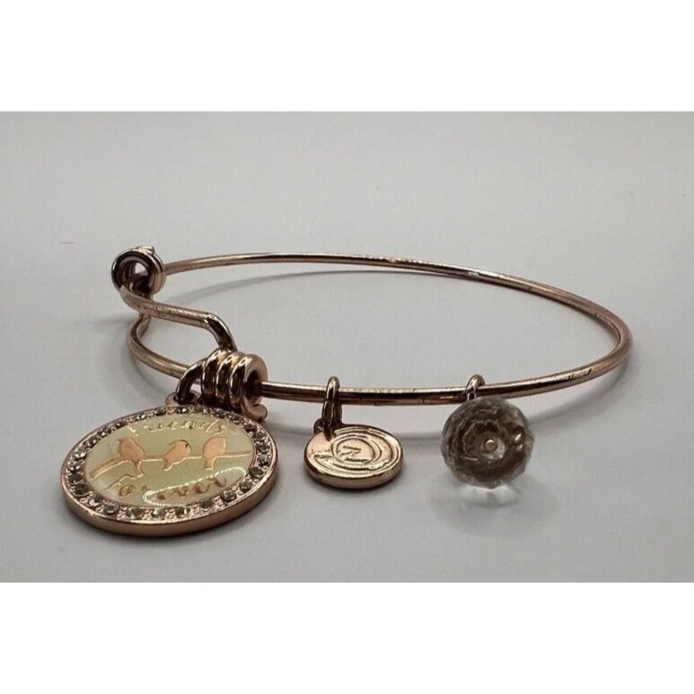 Love This Life Friends Forever Rose‎ Gold Charm Bangle Bracelet Inspirational VG